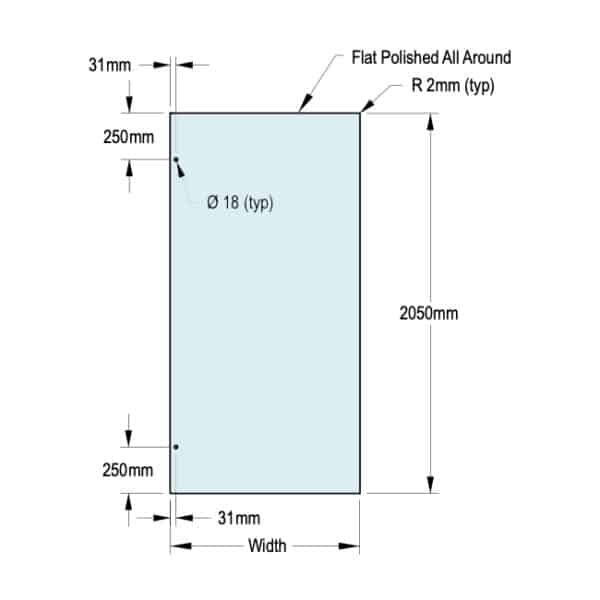 10mm Ultraclear Toughened Glass Hinged Shower Screen Panel Kit - Hinged (bracket holes), Door (handle) & Return (bracket holes)