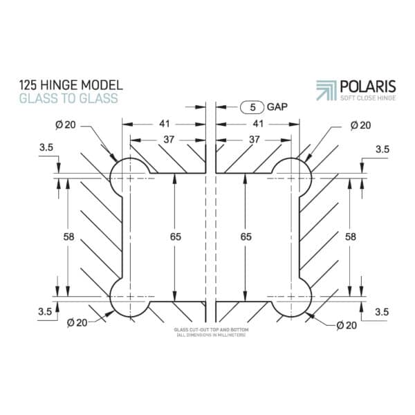 Polaris 125 Series Glass to Glass Hinge Set (125PGG)