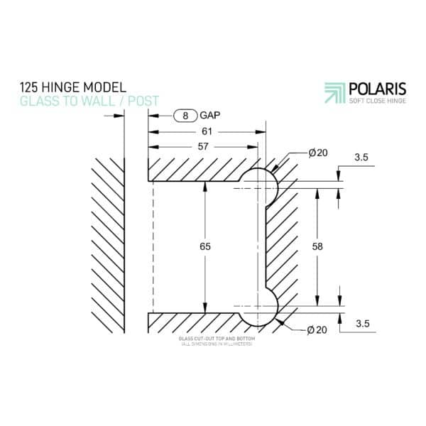 Polaris 125 Series Glass to Wall Hinge Set (125PGW)