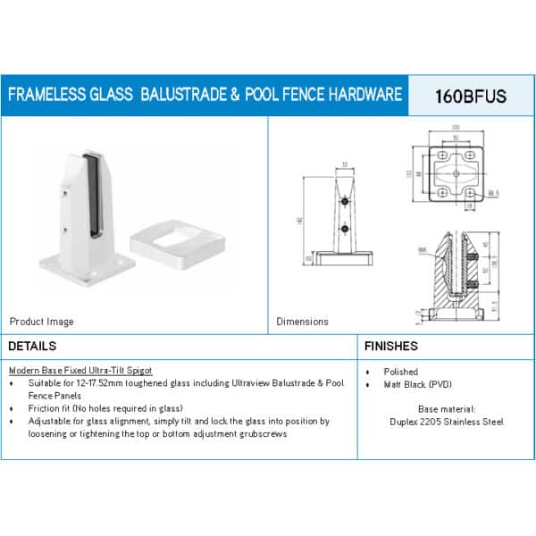 Modern Ultra-Tilt SGP Base Fixed Spigot (160BFUS)