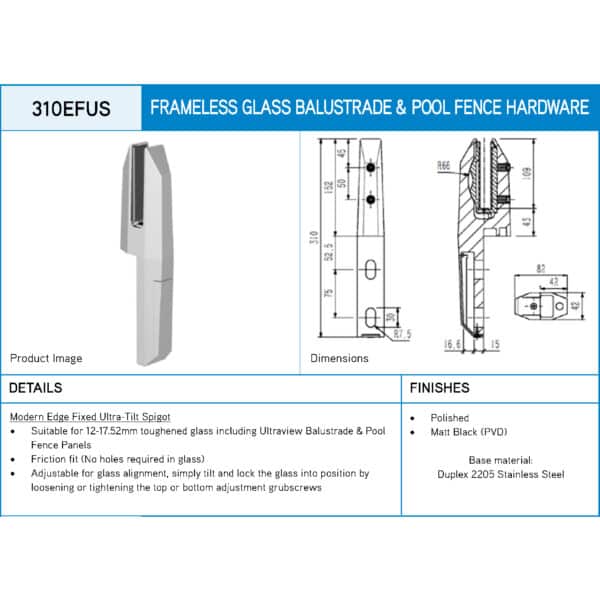 Modern Ultra-Tilt SGP Edge Fixed Spigot (310EFUS)
