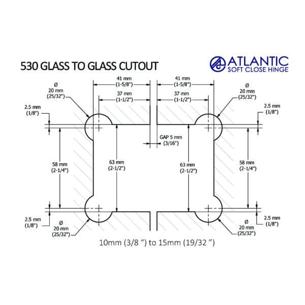 Atlantic 530 Glass to Glass Hinge Set (530GG)