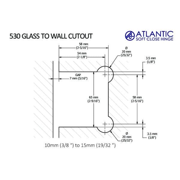 Atlantic 530 Glass to Wall Hinge Set (530GW)