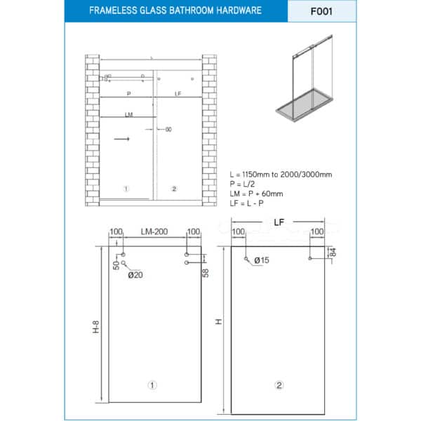 Aquaslide 2000 Frameless Sliding Shower Kit (AS2000)