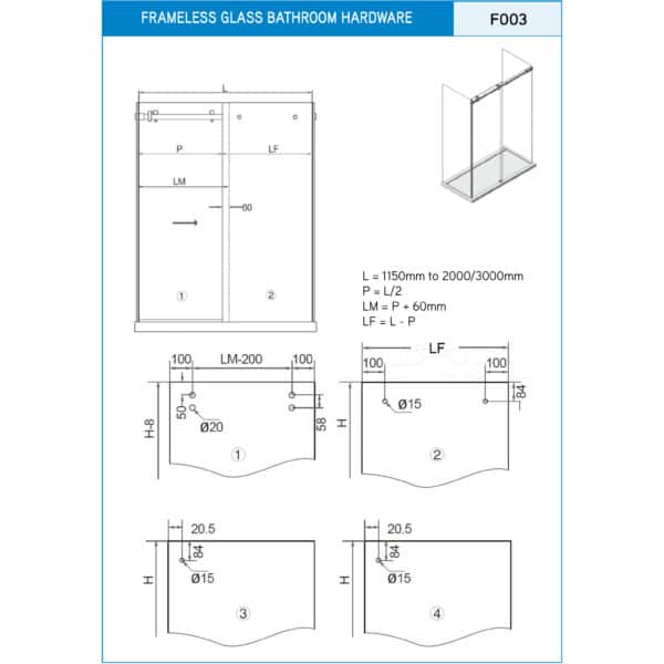 Aquaslide 2000 Frameless Sliding Shower Kit (AS2000)