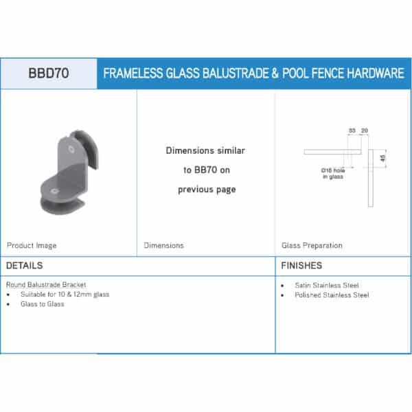 Elite Round Glass Mount Bracket (BBD70)