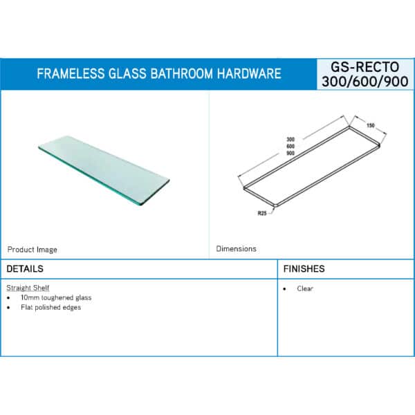 Modern Straight Glass Shelf (GS-RECTO)