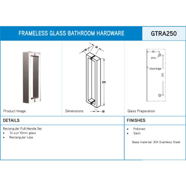 Modern Rectangular Pull Handle Set (GTRA250)