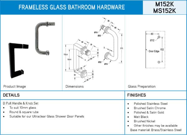 Modern D Shower Pull Handle with Knob & Button (M152K)