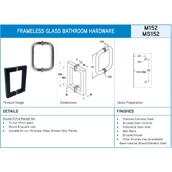 Modern Double D Shower Pull Handle Set (M152)
