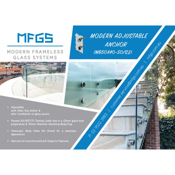 Modern Ø50mm Adjustable Glass Anchor (MB50x40-50/S2)