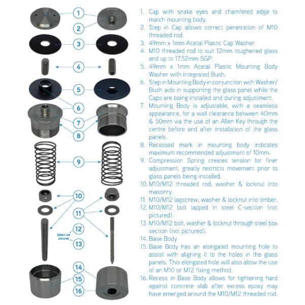 Modern Ø50mm Adjustable Glass Anchor (MB50x40-50/S2)