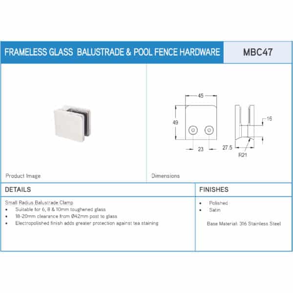 Modern Small Glass Friction Clamp (MBC47)