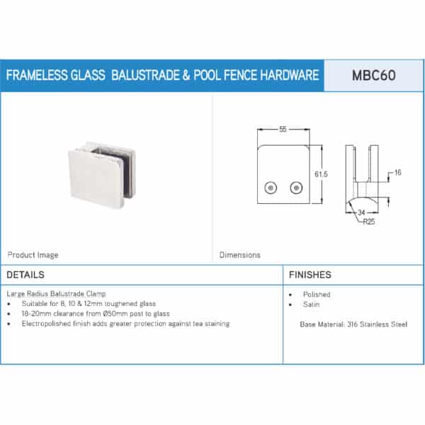 Modern Large Glass Friction Clamp (MBC60 PSS)
