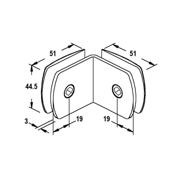 Polished Chrome 90° Crest Glass to Glass Shower Bracket