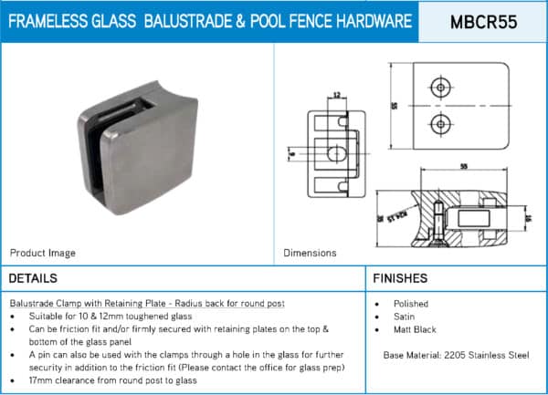 Modern Large Glass Friction Clamp (MBCR55)