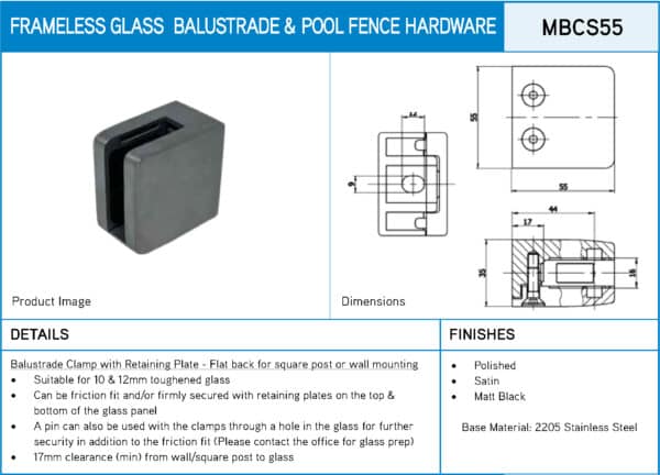Modern Large Glass Friction Clamp (MBCS55)