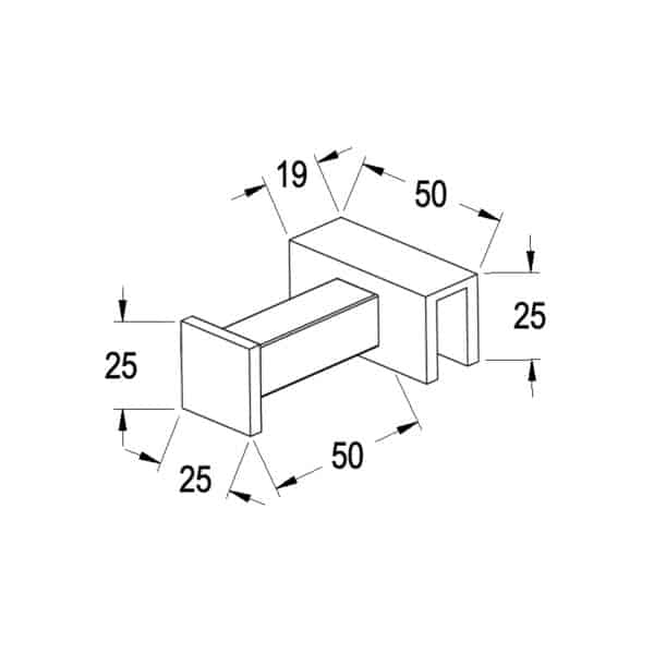 Modern Square Friction Fit Robe Hook for 10mm Glass (MBS10RH)