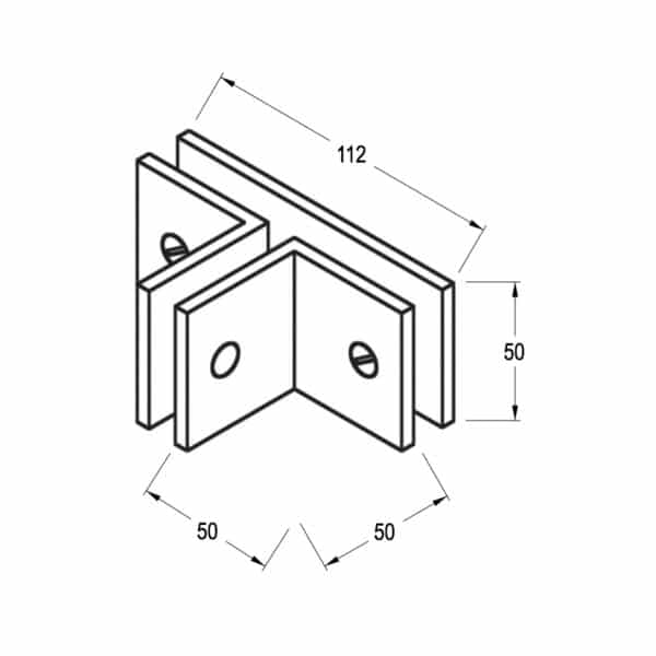 Modern-Elite 90°/180° Square Glass to Glass Shower T Bracket (MBS90/180-SBT180.SQ)
