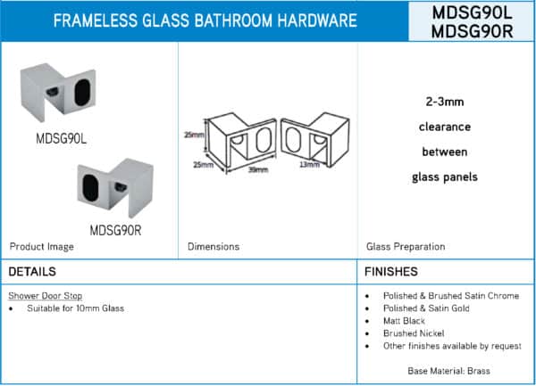 Modern 90° Square Glass Mounted Shower Door Stop (MDSG90R)