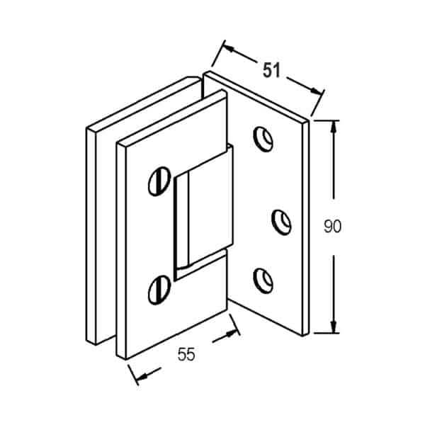 Modern/Elite 90° Glass to Wall Heavyweight Shower Hinge (MF1-L3/ES1L3)