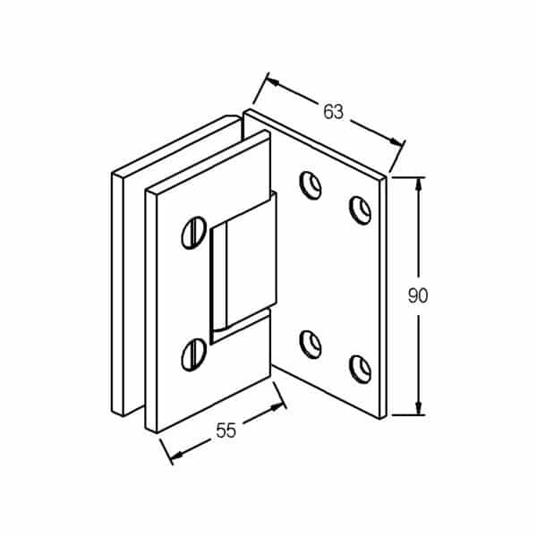 Modern/Elite 90° Glass to Wall Heavyweight Shower Hinge (MF1-XL/ES1LCBP)