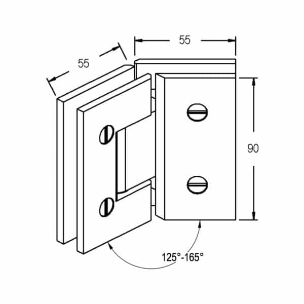 Modern Glass to Glass Heavyweight Shower Hinge from 125°-165° Angles in 5° increments (MF2-...)