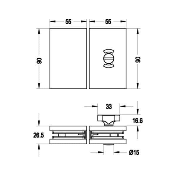 Modern Square Glass to Glass Pivot Door Privacy Latch (MFPL2)