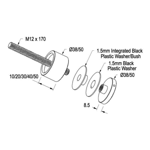 Modern Ø38mm Fixed Length Glass Anchor (MGA-38x...)