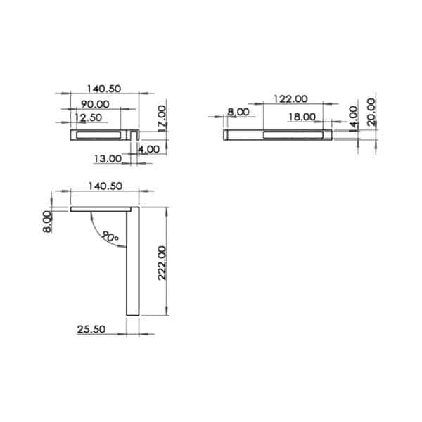 Modern 90° Square Glass to Wall Fixed Shower Brace (MGW90BB...)
