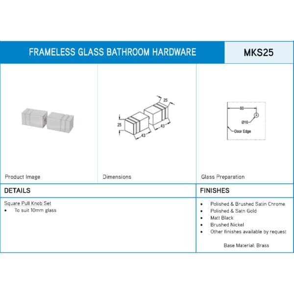 Modern/Elite Square Pull Knob Set (MKS25/SK40.SQ)