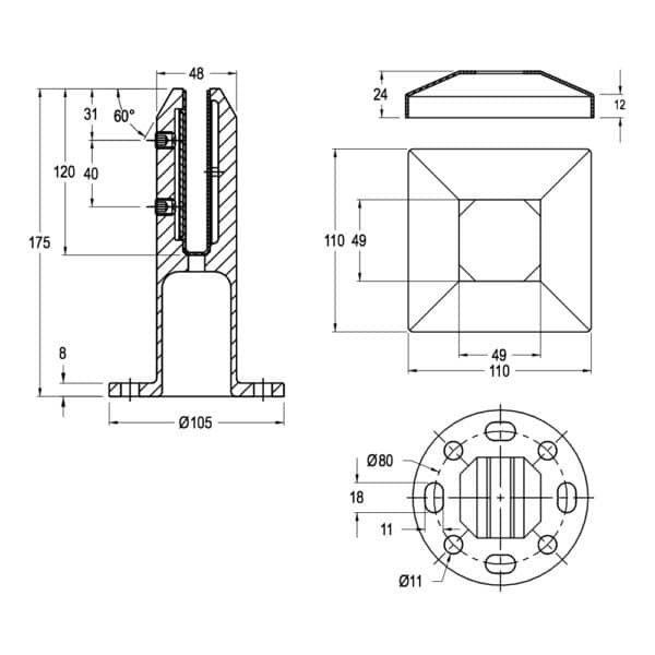 Modern Square Surface Mount Spigot (MSS175SMF)