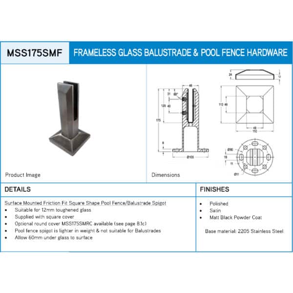 Modern Square Surface Mount Spigot (MSS175SMF)