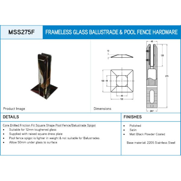Modern Square Core Drilled Spigot (MSS275F)