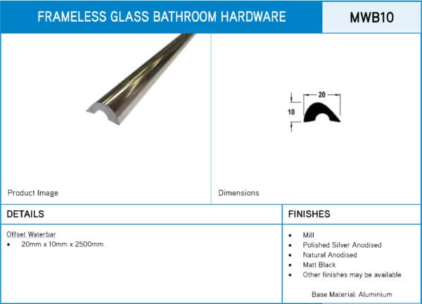 Modern Frameless Glass Shower Offset Waterbar (MWB10)