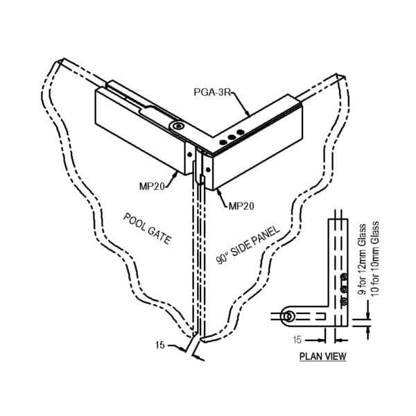Modern 90° Righthand Patch to Patch Pool Gate Pivot Arm (PGA-3R)