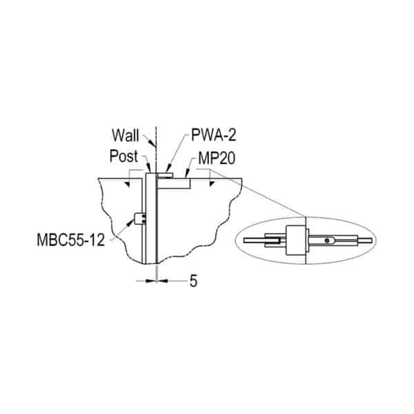 Modern Patch to Wall/Square Post Pool Gate Pivot Arm (PWA-2)