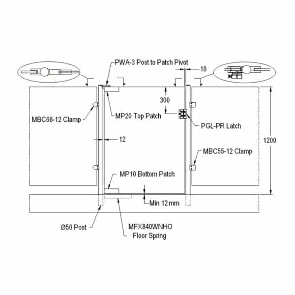 Modern Patch to Ø50mm Post Pool Gate Pivot Arm (PWA-3)