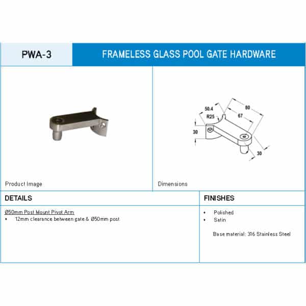 Modern Patch to Ø50mm Post Pool Gate Pivot Arm (PWA-3)