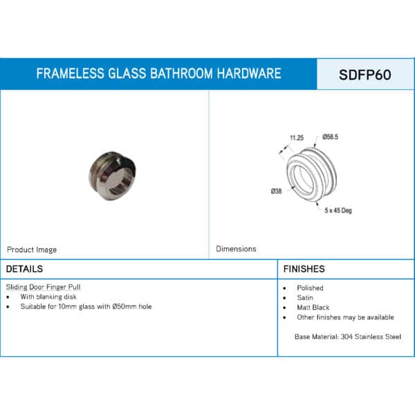 Modern/Elite Sliding Door Finger Pull (SDFP60/SS.9)