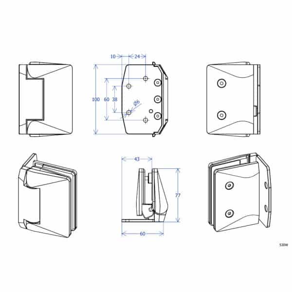 Atlantic 530 Glass to Wall Hinge Set (530GW)