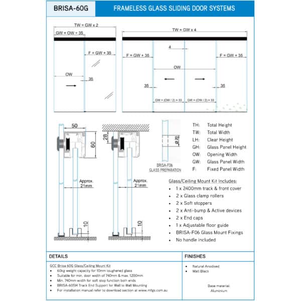 GCC Brisa 60G Sliding Door - Glass Mount Kit