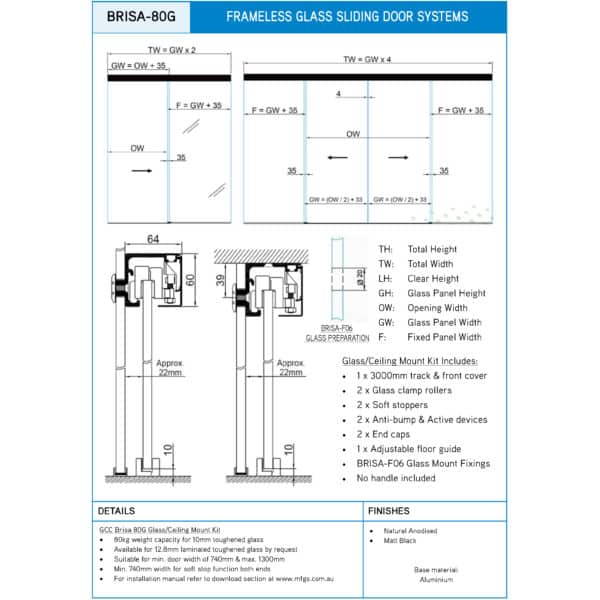 GCC Brisa 80G Sliding Door - Glass Mount Kit