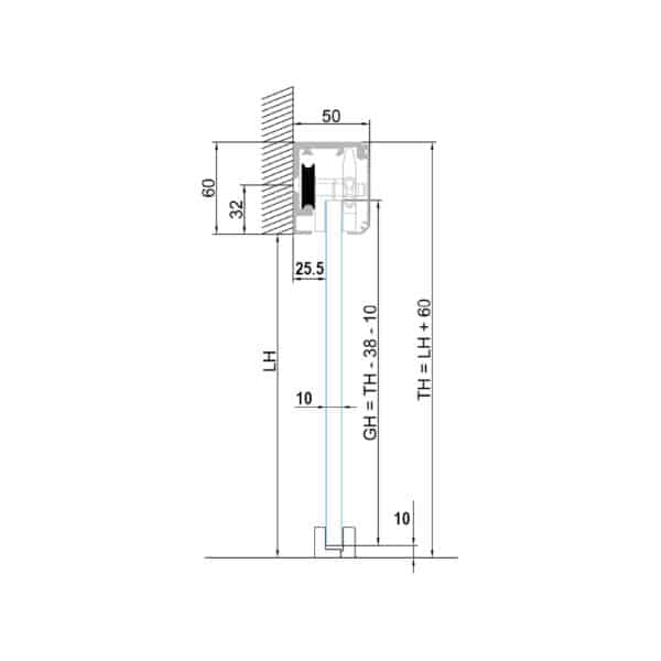 GCC Brisa 60 Sliding Glass Door - Ceiling/Wall Mount Kit