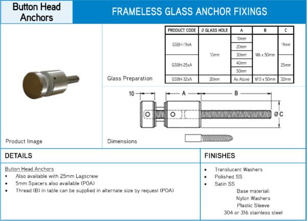 Modern Button Head Anchors with Metric Thread (GSBH-...)