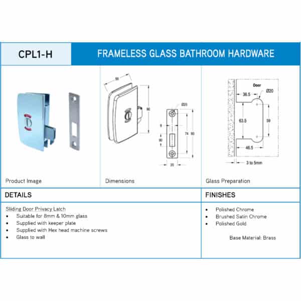 Crest Glass to Wall Sliding Door Privacy Latch (CPL1-H)