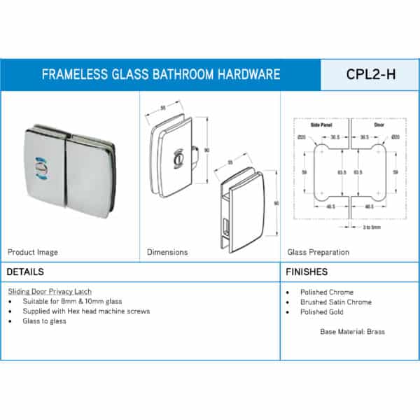 Crest Glass to Glass Sliding Door Privacy Latch (CPL2-H)