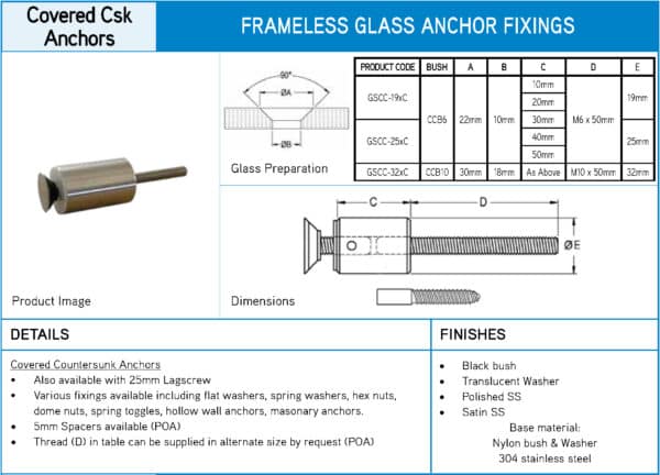 Modern Covered Countersunk Anchors with Metric Thread (GSCC-...)
