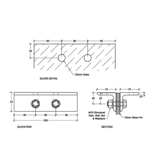 Elite Structural Glass Fin Hanger Bracket (FB-A)