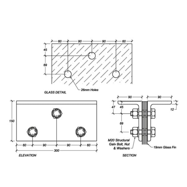 Elite Structural Glass Fin Hanger Bracket (FB-C)